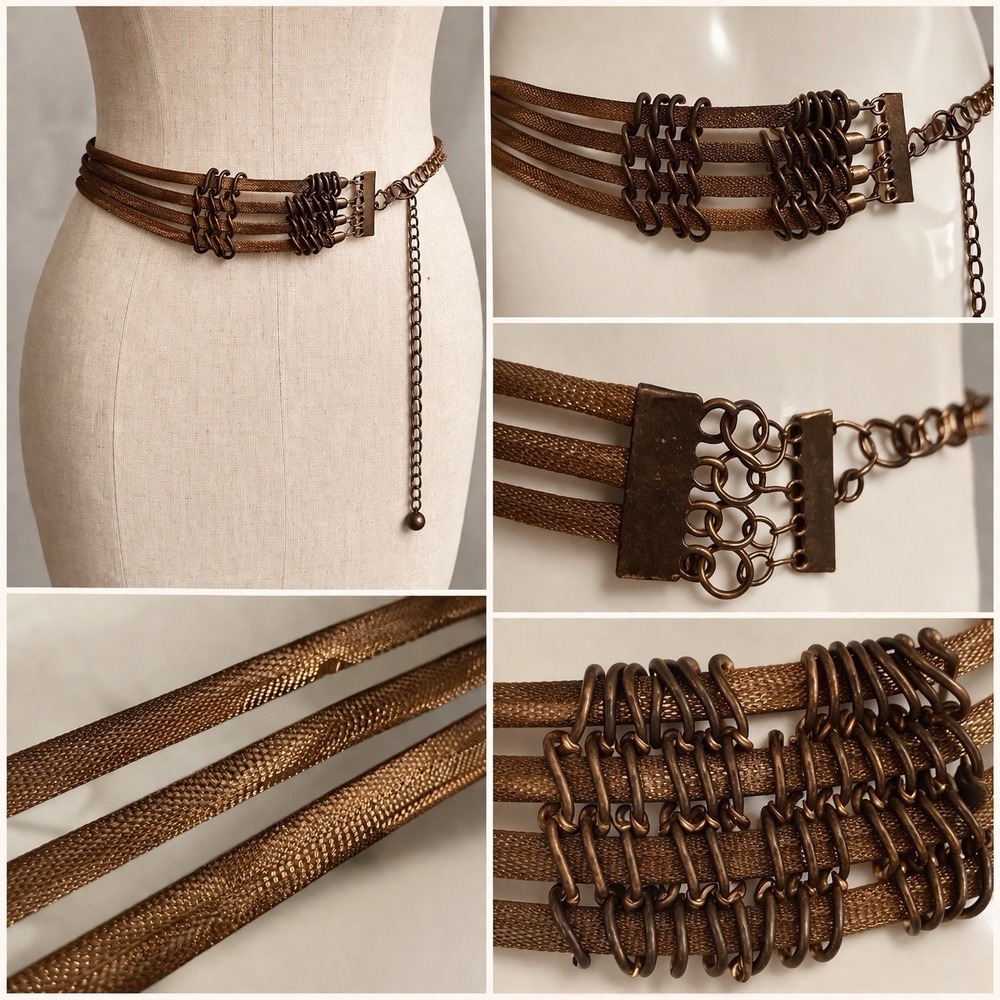 Vintage Bronze Mesh Chain Belt‎ Multi Strand Boho Statement Waist Adjustable